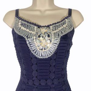 Nanette Lepore Crochet & Shell Navy Dress 12